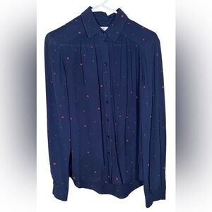 Joie women's shirt navy lady bug blouse career Office business casual date XS